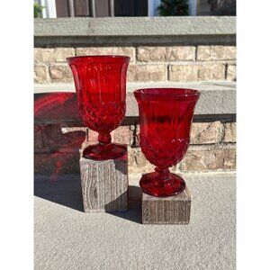L.G. Wright Ruby Red Sawtooth Glass Wine Goblets.